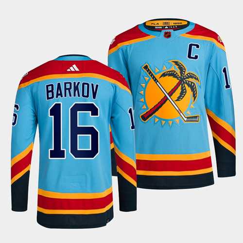 Men%27s Florida Panthers #16 Aleksander Barkov Blue 2022 Reverse Retro Stitched Jersey Dzhi
